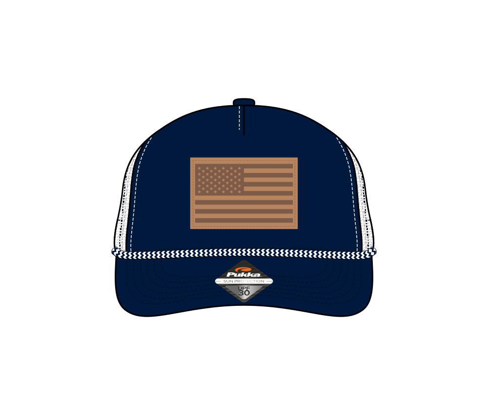 Trucker Hats - Leather Flag Patch - Rope-navy-1